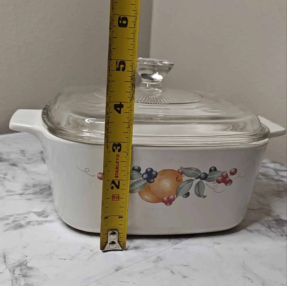 Vintage Pyrex Glass Lid White Casserole Dish Fruit Design